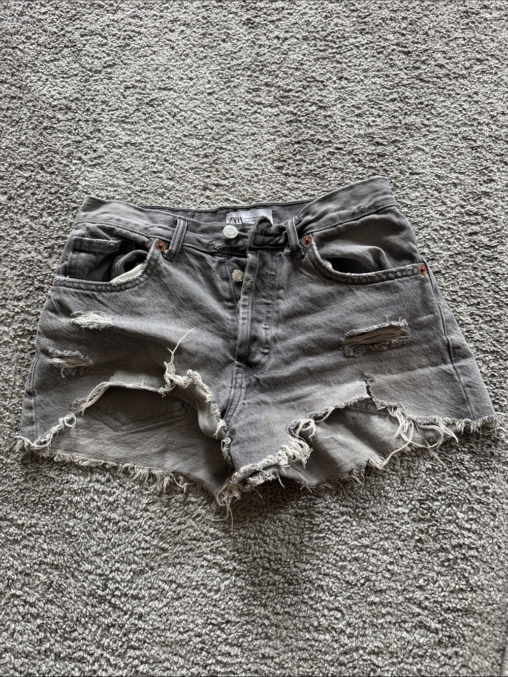 Zara Gray Ripped Denim Cutoff Shorts